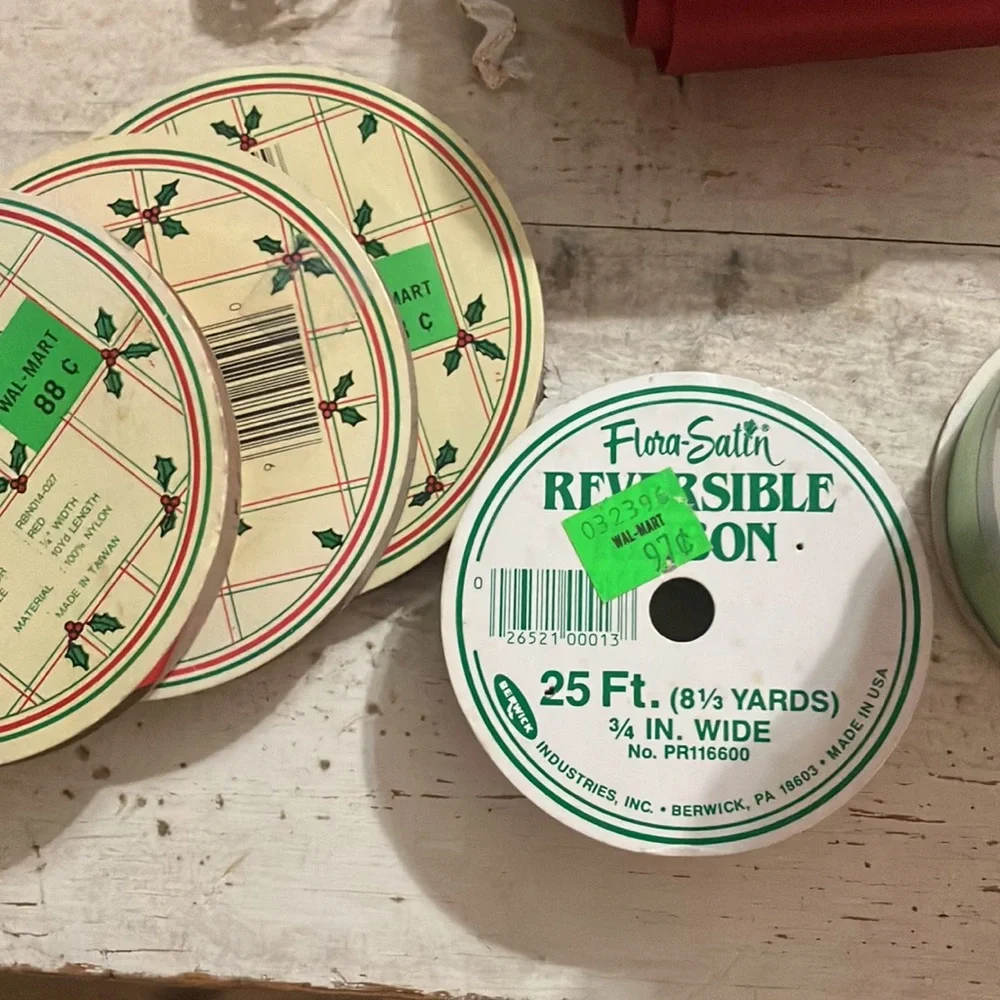 Vintage Used Ribbon Lot Christmas, Satin, Red Velvet